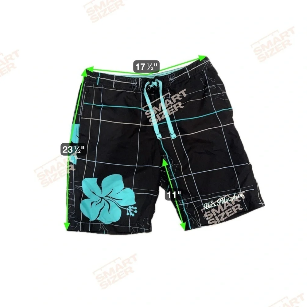 Polo Association Men’s Swim Trunks Teal And Black Plaid With Hibiscus Size Large